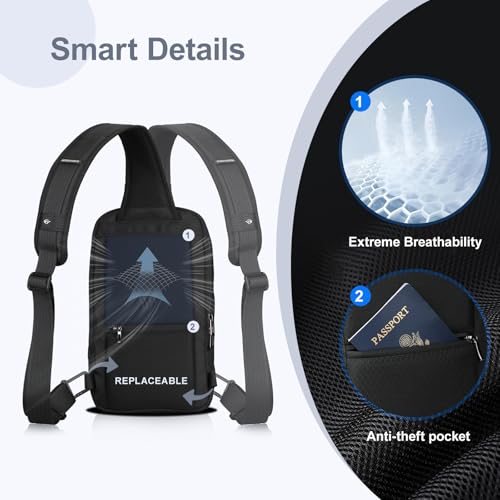 hk Sling Bag for Man, Waterproof Utility Crossbody Bag with Anti-theft Pocket for Men - color: Black