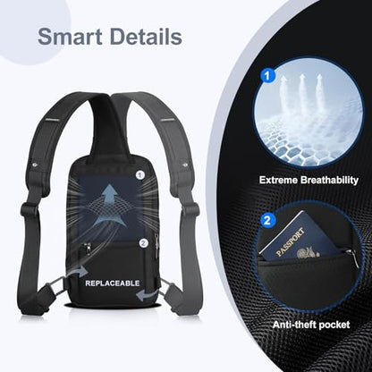 hk Sling Bag for Man, Waterproof Utility Crossbody Bag with Anti-theft Pocket for Men - color: Black