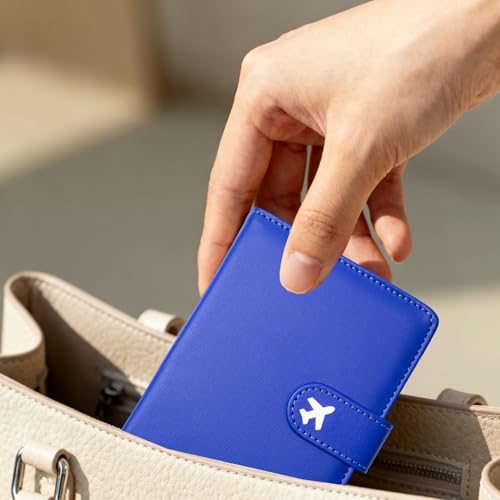 Passport Holder, Travel Wallet Cover with Pen Loop | Cute RFID Blocking Leather Case with Magnetic Closure for Travel Essentials-Blue - color: T-Blue