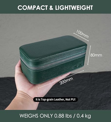 3 Watch Travel box Real Top-grain Leather, Three Watches Storage Organizer Roll Case for Man and Women, Watch Packing Box with Suede to Protection Zipper Fit All Watches Up to 60mm (3W-Z-GR) - color: 3W-Z-GRR