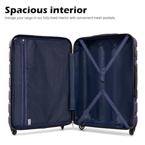 Coolife Luggage 3 Piece Set, Lightweight Durable Hardshell Suitcase set with 360° Spinner Wheels, TSA-approved Lock, Checked Family Travel Luggage sets, 20/24/28 Inch, Purple - color: Purple, size: 20in24in28in