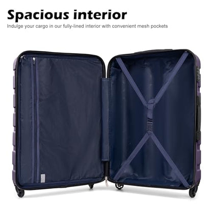 Coolife Luggage 3 Piece Set, Lightweight Durable Hardshell Suitcase set with 360° Spinner Wheels, TSA-approved Lock, Checked Family Travel Luggage sets, 20/24/28 Inch, Purple - color: Purple, size: 20in24in28in