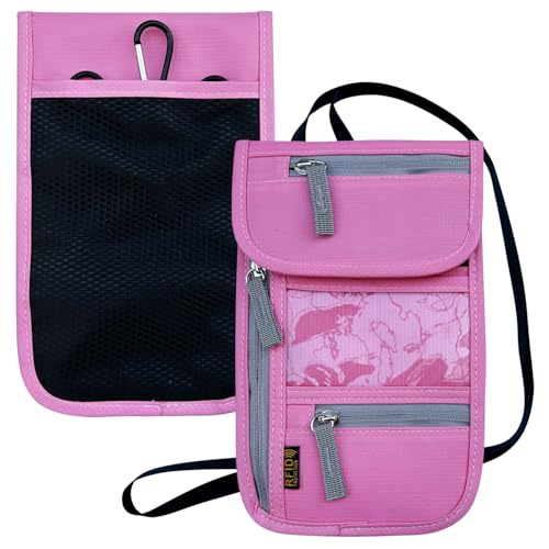 Travel Neck Wallet, RFID Blocking Passport Holder with Adjustable Neck Strap for Men and Women to Keep Cash, Credit Cards and Travel Documents Safe - Pink - color: Pink