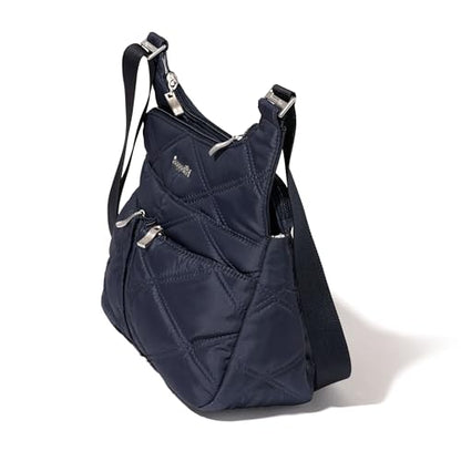 Baggallini Crossbody Travel Bag 11x8.5 Lightweight Water-resistant Nylon Handbag - color: French Navy Quilt