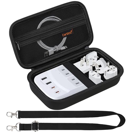 Canboc Carrying Case for Ceptics Universal Travel Adapter Kit, World Travel Adapter Kit Box with Removable Shoulder Strap, Zipper Mesh Bag fit USB Cable, Black (Case Only) - color: Black+Black