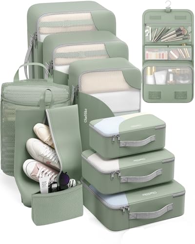 10 Set Packing Cubes for Travel, Gifts for Women Mom,Anti-Tearing Suitcase Organizer,OlarHike Vacation Essentials & Accessories for Cruise Ship - color: 08 Matcha Green