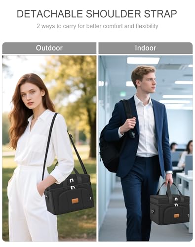 Rnivvi Lunch Box for Men, Double Decker Insulated Cooler Bag Lunch Bag Reusable Leakproof Tote Lunch Container with Strap for Work Family Picnic Hiking Camping, 18 Cans 12L, Large Adults, Black - color: Black