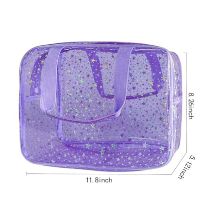 12”X5“X8” Portable 8L Purple Clear Makeup Bag Twinkle Star Toiletry Bag Waterproof Cosmetic Bag With Zipper & Handle for Concert Sports Events Travel Commuting Beach Essential - color: Purple