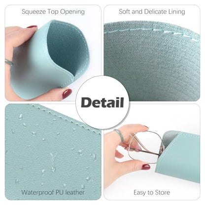 4 Packs Soft Eyeglass Cases Portable Pu Leather Glasses Pouch Squeeze Top Sunglass Case for Women Men - color: Pink, Blue, Grey, Black