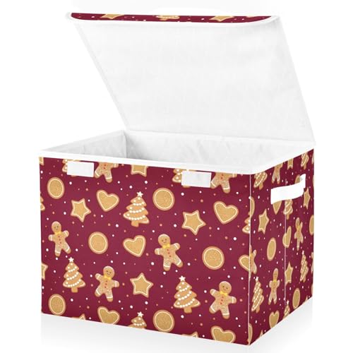 senya Christmas Baskets Collapsible Storage Bins with Lids, Christmas Gingerbread Cookies Storage Boxes Clothes Baskets for Organizing - color: Pattern 6