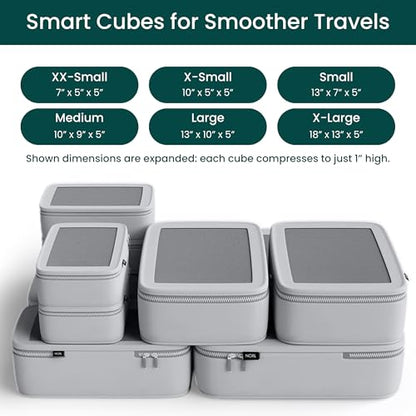 NOBL Travel Compressible Packing Cubes Set, 6 Pieces Travel Packing Organizers, Compression Luggage Cubes for Suitcases & Carry On, Space Saving (XXS, XS, S, M, L, XL) - Silver - color: Silver
