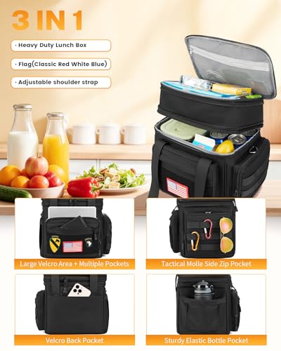 Gafetrey Tactical Lunch Box for Men, Insulated Lunch Bag Adult, Thermal Lunchbox Leakproof Waterproof Cooler Bag, Large Lunch Pail for Work Office Camping Travel (Black) - color: A-Black, size: 15L