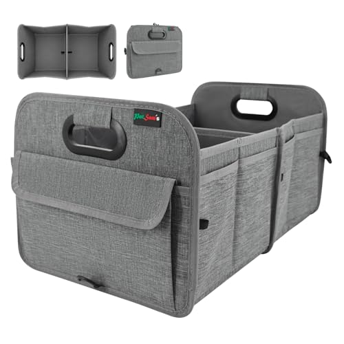 PAT SAM'S Trunk Organizer for SUV, Collapsible Car Trunk Organizer with Dividers, Waterproof 600D Oxford, Non-Slip Storage Organizer for Groceries, Tools, Travel, Truck & Car (Grey) - color: Grey