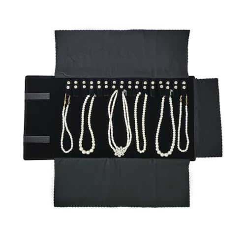 Velet Travel Jewelry Case Roll Bag Organizer for Necklace Bracelet Black Gray Velvet (Black Velvet) - color: Black Velvet