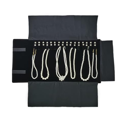 Velet Travel Jewelry Case Roll Bag Organizer for Necklace Bracelet Black Gray Velvet (Black Velvet) - color: Black Velvet