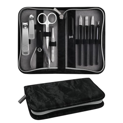 Manicure Pedicure Set, Nail Clipper Set 10-Piece Set Professional Manicure Kit Nail Kit with Portable Black Leather Case Gift for Men Boyfriend Parent - color: black
