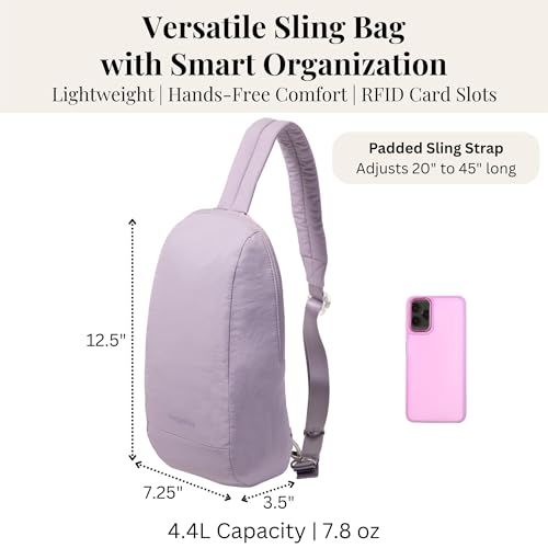 Baggallini Swift Sling - Lightweight 7.25"x 12.5" Crossbody Sling Backpack with Convertible - color: B-lite Lilac