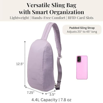 Baggallini Swift Sling - Lightweight 7.25"x 12.5" Crossbody Sling Backpack with Convertible - color: B-lite Lilac