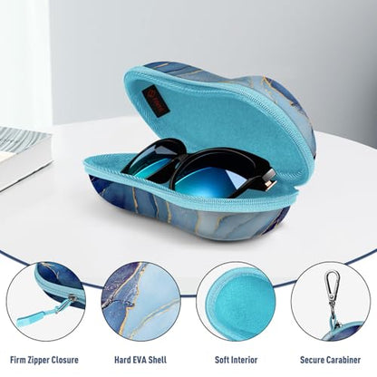 FINTIE Sunglasses Case, Hard EVA Shell Shockproof Sport Glasses Case with Metal Carabiner Travel Zipper Eyeglasses Holder - color: Z-ocean Marble