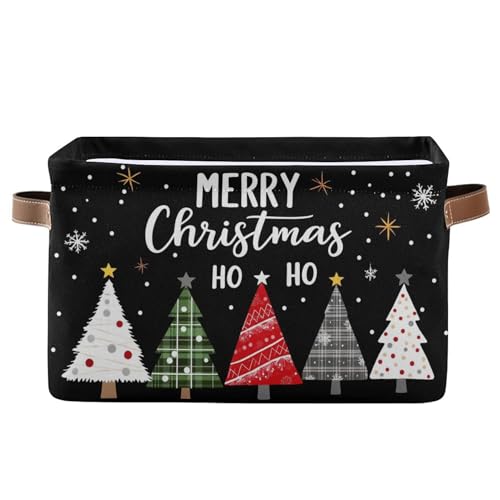 Merry Christmas Tree Black Storage Basket with Waterproof Liner and PU Handles Winter Snowflake Xmas Storage Bins Boxes 14.2" Collapsible Decorative Organizer Baskets for Bedroom Closet Office 1 Pack - color: Christmas tree, size: 1 Pack