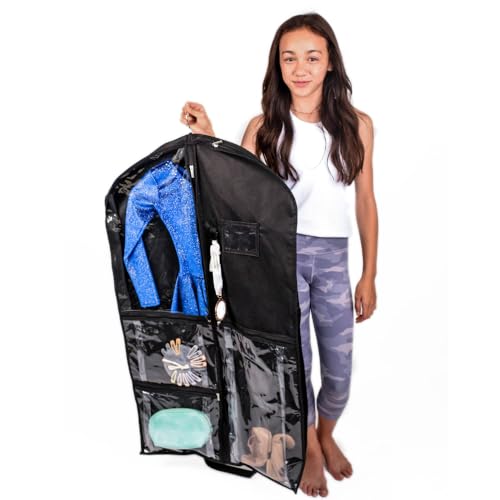 Waterproof Hanging Garment Bag 40 inch, Pockets & Side Zip for Clothes, Dance Costumes, Sports, Skating, Theatre, Pageants (Raven) - color: Raven, size: 40 inch