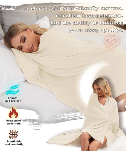 Tencel Cashmere Shawl Wraps for Women,Pashmina Stole Airplane Travel Wool Scarf Blanket Wrap Lightweight UPF 50+ - color: White