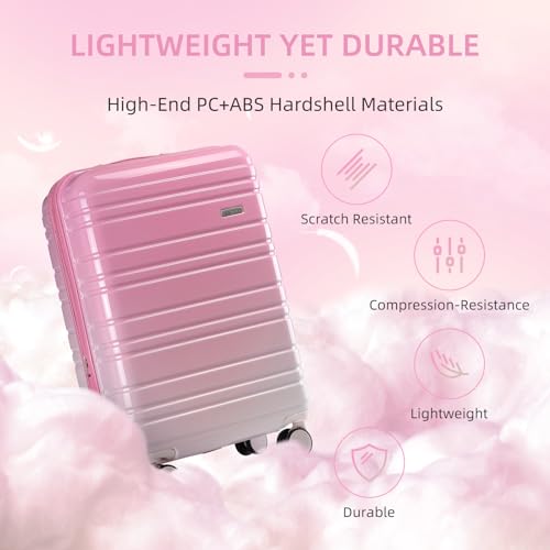 LARVENDER Carry on Luggage 22x14x9 Airline Approved Hardshell Suitcase with Wheels TSA Lock, PC+ABS Lightweight Suitcase Set for Women with Travel Backpack, Peach Sparkling, 3 Piece Set - color: Peach Sparkling-20BP, size: 3 Piece Set (Backpack/TB/20)