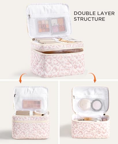 HBselect 2Pcs Travel Makeup Bag, Large Cotton Quilted Makeup Bag Cosmetic Bag Cute Make up Bag Toiletry Bags for Women Girls - color: 2PCS-Quilted Makeup Bag 2