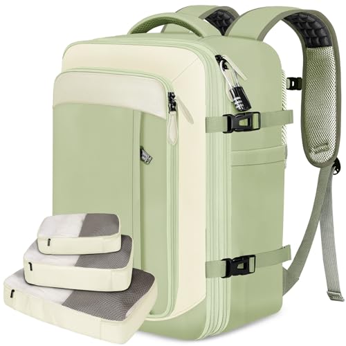 Vancropak Carry on Backpack for Women, Large Expandable Travel Backpack Fits 17.3" Laptop, Airplane Approved Suitcase Bag with Shoe Compartment, Lightweight Anti Theft Weekender Bag for Travel, Green - color: Green