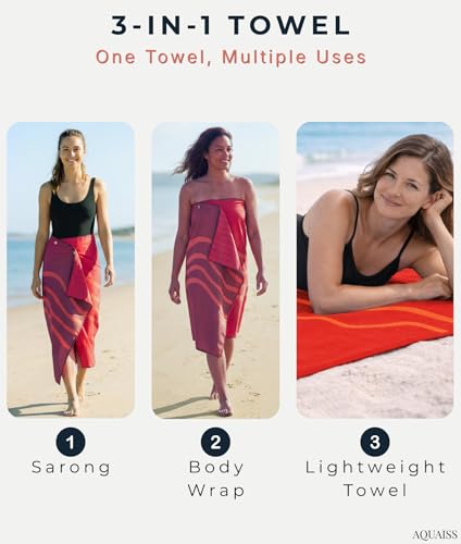 3-in-1 Wearable Beach Wrap & Lightweight Travel Towel – Sarong with Secure Button Closure, Quick-Dry Sand-Free Microfiber, Adjustable Fit (64”x33”, Fits S–4X), Compact Pool & Beach Essential - color: Red - Orange Wave