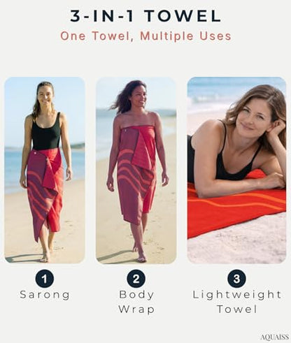 3-in-1 Wearable Beach Wrap & Lightweight Travel Towel – Sarong with Secure Button Closure, Quick-Dry Sand-Free Microfiber, Adjustable Fit (64”x33”, Fits S–4X), Compact Pool & Beach Essential - color: Red - Orange Wave