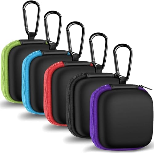 Earbud Case Portable EVA Carrying Case Storage Bag Cell Phone Accessories Organizer with Carabiner for Wired/Wireless Headphones, SD Memory Card, Camera Chips(Square, 5 Pack2) - color: A4-Square-green+blue+red+black+purple
