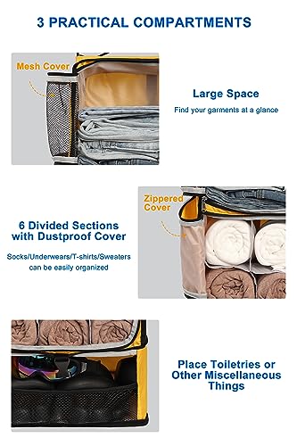 ELEZAY Hanging Packing Cubes Portable Closet 3-Shelf Travel Collapsible Compression Garment Organizer for Carry-on Luggage Suitcase Space Saver Bag X-Large_No Side Pockets, Yellow - color: Yellow, size: X-Large_12*10*24 IN