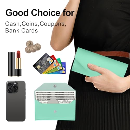 Pu Leather Cash Envelope Wallet - Reusable Cash Stuffing Wallet for Men and Women -Green - color: green