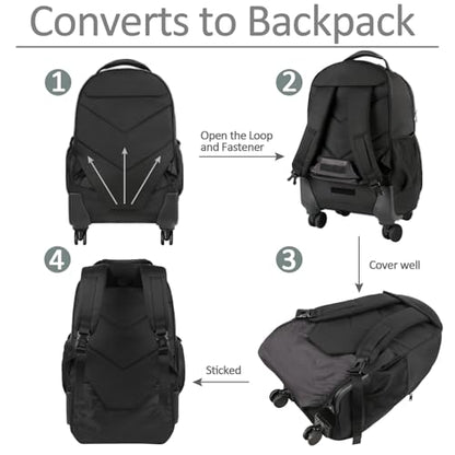 MATEIN Rolling Backpack with 4 Wheels, 17 inch Water Resisatnt Roller Spinner Backpack for Men, Large Busines Travel Wheeled Bag, Airline Approved Carry on Luggage Suitcase Bag, Black - color: Black, size: 17 inch