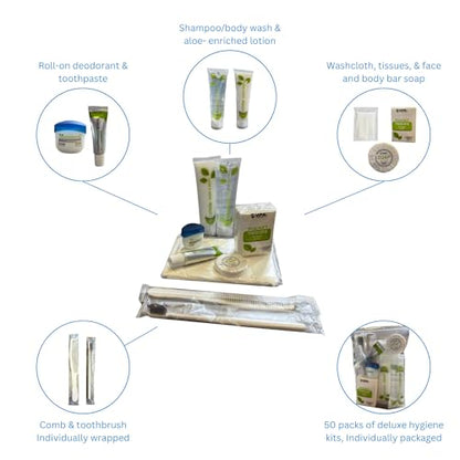 WNL Products 1400SUB-50PACK Deluxe Adult Comfort Kit in Clear Pouch, Premium Essential Wholesale Personal Hygiene & Toiletry Supplies, 50 Pack