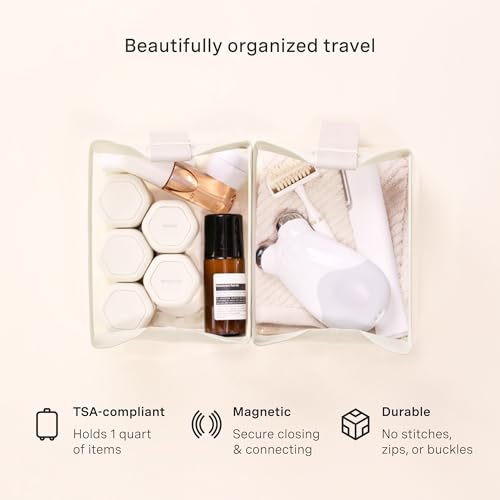 Cadence Parcel - Clear Kit with Magnetic Closure - Durable and Leak-Resistant Travel Toiletry Kit - TSA-Compliant & Modular Design - Hygiene Bag for Travel Essentials - 1 Qt - Pebble - color: Pebble, size: Medium