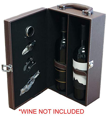 Lifestyle Top Handle Travel Two-Bottle Wine Carrier Case with 4 Piece Wine Accessory Set (Black) - color: Black