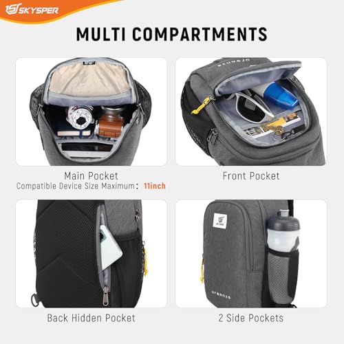 SKYSPER Sling Bag Anti Theft Crossbody Bag RFID Lightweight Travel Shoulder Chest Bag for Hiking Walking - color: Grey