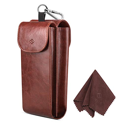 FINTIE Double Glasses Case with Carabiner Hook, Portable Vegan Leather Eyeglass Case Anti-scratch Sunglasses Pouch - color: Brown