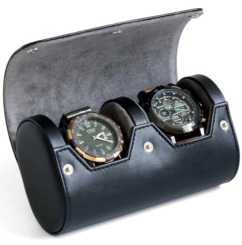 Watch Roll Travel Case for Men and Women with Suede Lining Portable 2 Slot Watch Display Storage and Organizer to Holder Large Watch(2 slot black) - color: 2 slot black