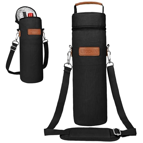 opux Wine Bag Single Bottle Carrier Tote, Insulated Wine Cooler Bag for Travel Picnic Beach with Shoulder Strap, Thermal One Bottle Holder Carrying Case Wine Gift for Women Men, Black - color: Black
