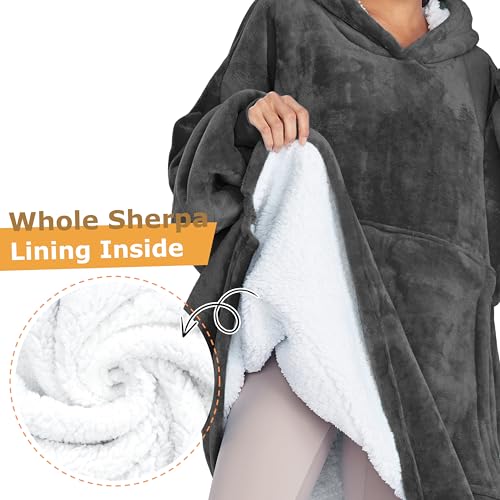 Catalonia Oversized Blanket Hoodie Sweatshirt, Wearable Sherpa Blanket Pullover, Gift for Her - color: Grey