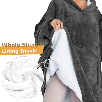 Catalonia Oversized Blanket Hoodie Sweatshirt, Wearable Sherpa Blanket Pullover, Gift for Her - color: Grey