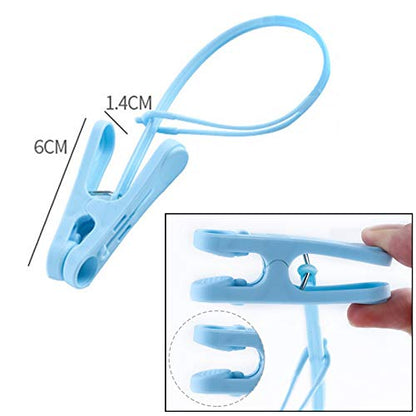 Foshine 24 Pack ClothesPins with Plastic Rope, Clothesline Drying Clothing Clips for Photo Craft Painting Display, 12Pcs Blue 12Pcs White - color: Blue,white-24pack