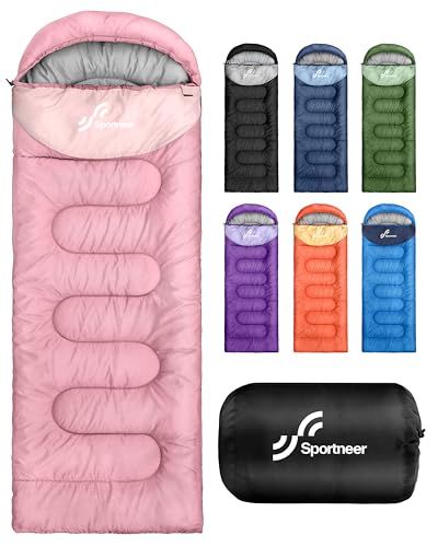 Sportneer Sleeping Bag for Adults & Kids, Cold Weather & Warm Waterproof Camping Sleeping Bag, Compact Portable for Camping Hiking & Travel - color: Pink + Light Pink, size: 3.3lbs, 50-80℉