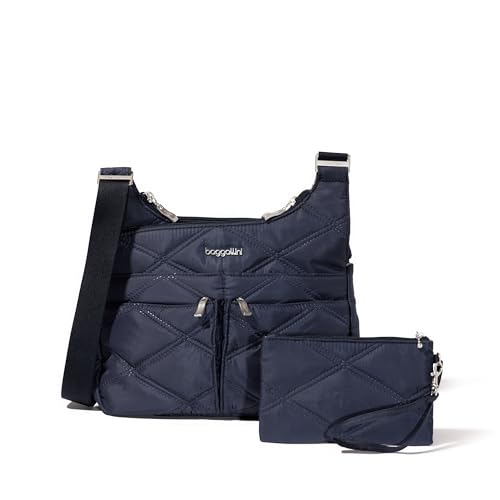 Baggallini Crossbody Travel Bag 11x8.5 Lightweight Water-resistant Nylon Handbag - color: French Navy Quilt