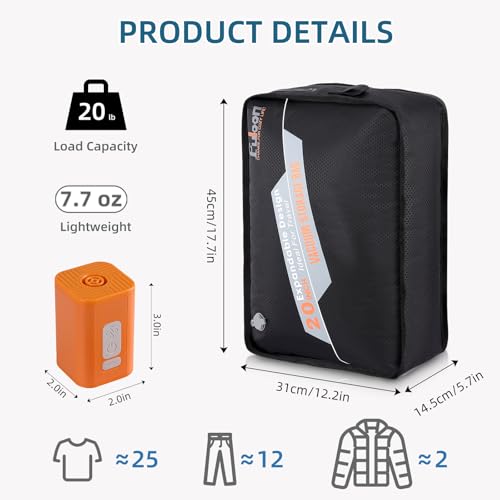 Fuloon Space Saver Vacuum Storage Bags, 20-Inch Travel Compression Bags for Air Travel, Business Trip, Carry-On Suitcases & Backpack, Black (1 Pack, Without Pump) - size: 1 Pack Without Pump