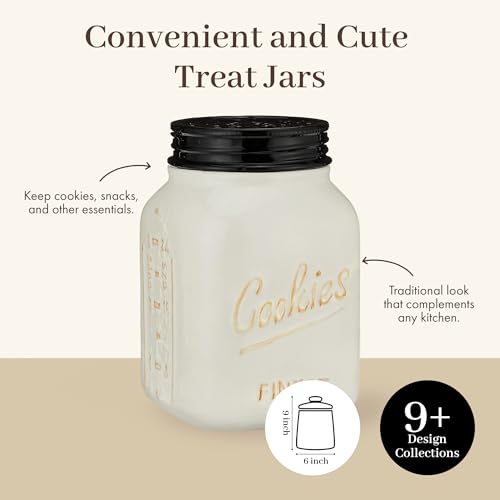 Young's Inc. Ceramic Cookie Jar - Cute Kitchen Counter Storage Canister with Lid - Perfect for Cookies, Coffee, Tea, Candy, Dog Treats, and More - Cookies Finest - Black, White - color: Black,White