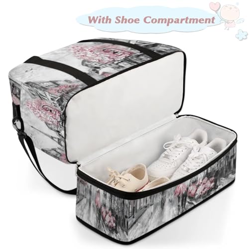 Eiffel Tower Foldable Travel Duffel Bag, Expandable Sports Gym Bag with Shoes Compartment Weekender Overnight Totes Bags for Women Men - color: Eiffel Tower